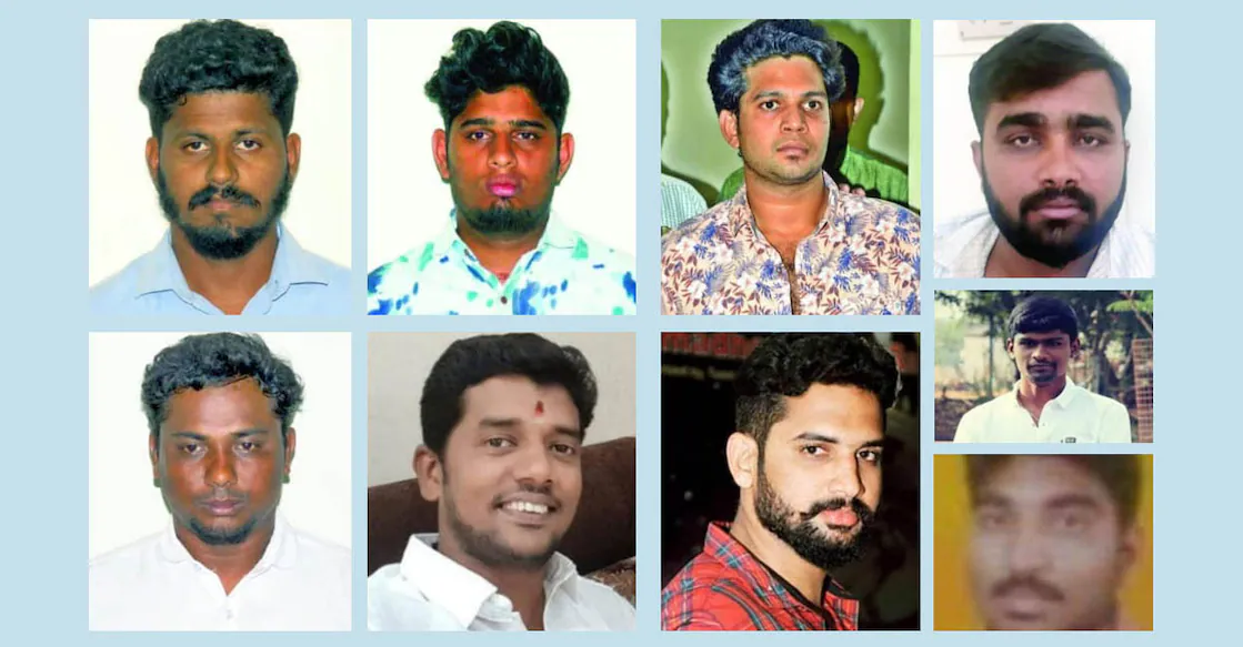 pollachi-sexual-assault-case-accused പൊള്ളാച്ചി കൂട്ടബലാത്സംഗക്കേസിലെ പ്രതികളായ എൻ.ശബരിരാജൻ, കെ തിരുനാവുക്കരശ്, എം. സതീഷ്, ടി. വസന്തകുമാർ, ആർ മണി, പി.ബാബു, ടി.ഹരോണിമസ് പോൾ, കെ. അരുൾനാഥം, എം. അരുൺകുമാർ എന്നിവർ.